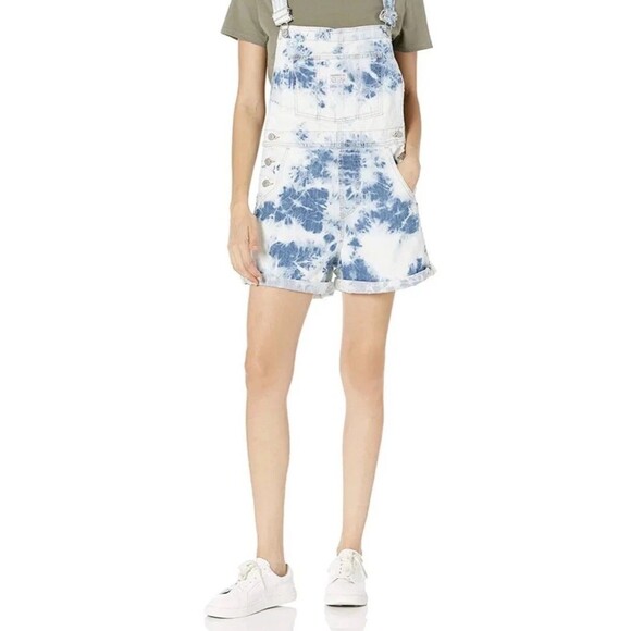 Levi's Women's Sz Large Light Blue Short Tie Dyed Overalls Boho Hippie Gypsy - Picture 3 of 16